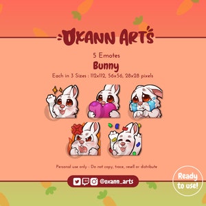 5x BUNNY Emotes for Twitch and Discord | Kawaii rabbit emoji | Cute Chibi  WHITE Bunny for Streamers
