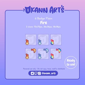 FIRE FLAIRS for Twitch badges | 6x cute Yokai style fireballs for Tier 2  and 3 sub badges