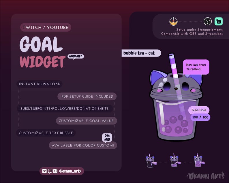 Cat Bubble Tea Stream GOAL WIDGET for Twitch or Youtube ...