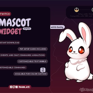 WHITE BUNNY Mascot / Stream Pet for Twitch | Cute animated customizable widget | Streamelements widget for OBS/Streamlabs