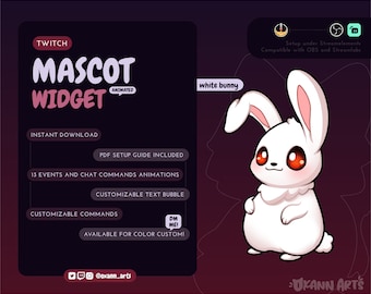 WHITE BUNNY Mascot / Stream Pet voor Twitch of Youtube | Leuke geanimeerde aanpasbare widget | Streamelements-widget voor OBS/Streamlabs