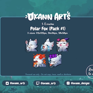5x POLAR FOX Emotes (Pack 1) for Twitch - Cute baby Red Fox - Kawaii kitsune / wolf / dog