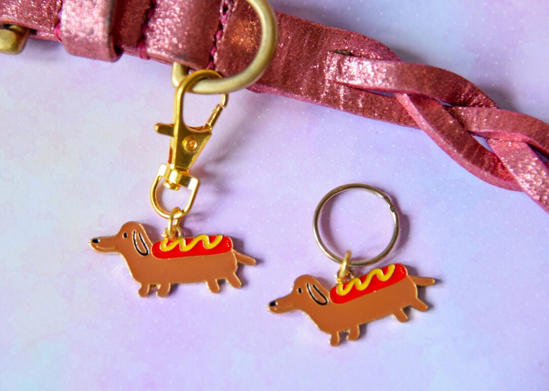 Sausage Dog Collar Charms Hot Dog Dachshund Keyring Dog Tag Accessory