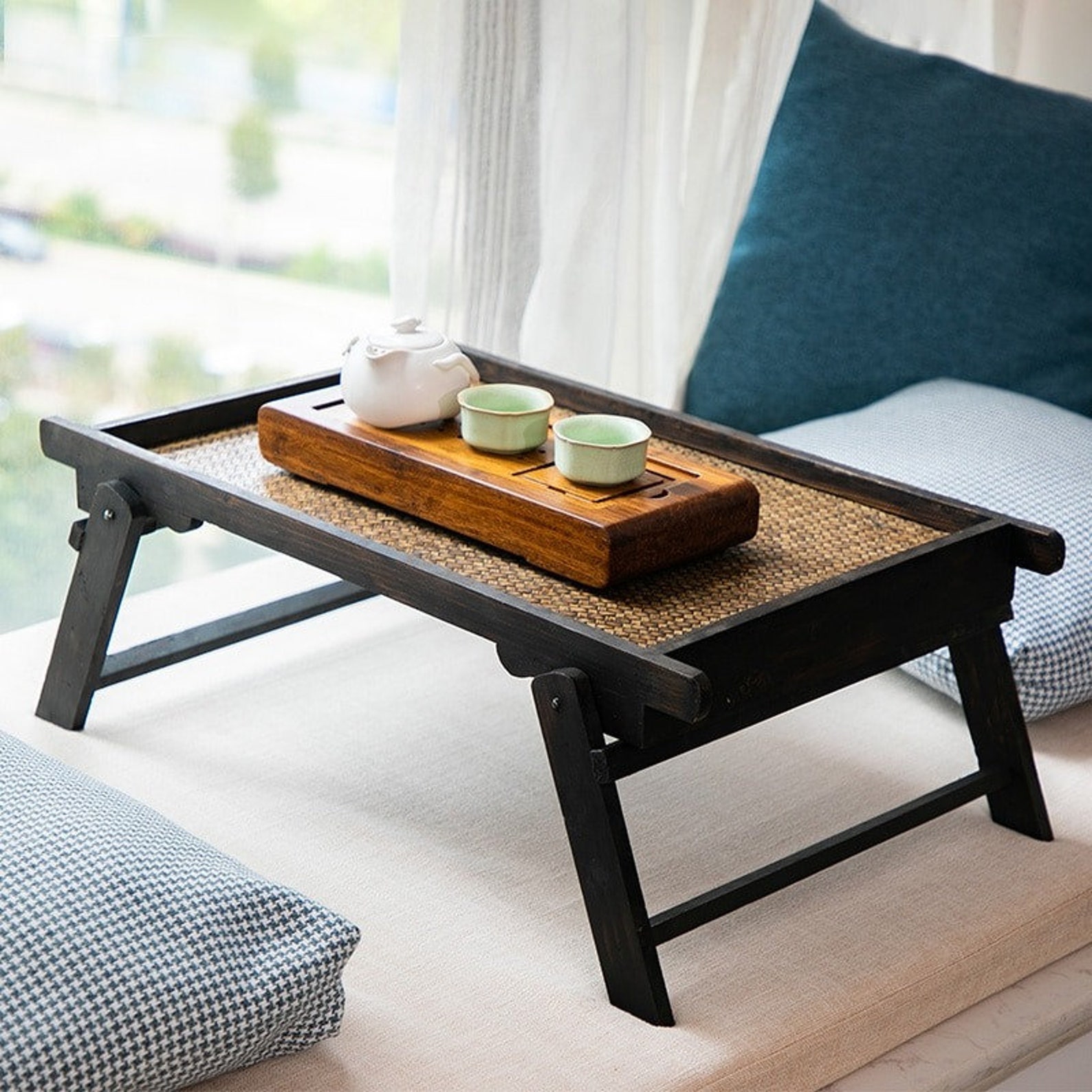 Retro solid wood household tatami folding short tea table in Etsy