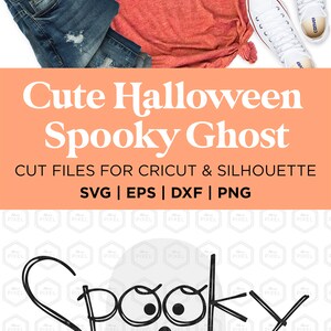 May include: A digital design file for a spooky ghost with the word "Spooky" written over it. The design is perfect for creating Halloween crafts, shirts, and other projects.