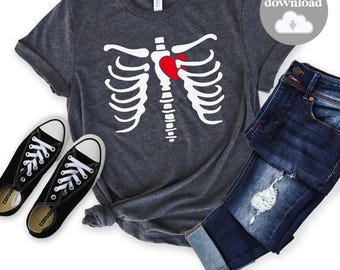 Rib Cage Heart SVG: Halloween Skeleton Clip Art (Digital Download)