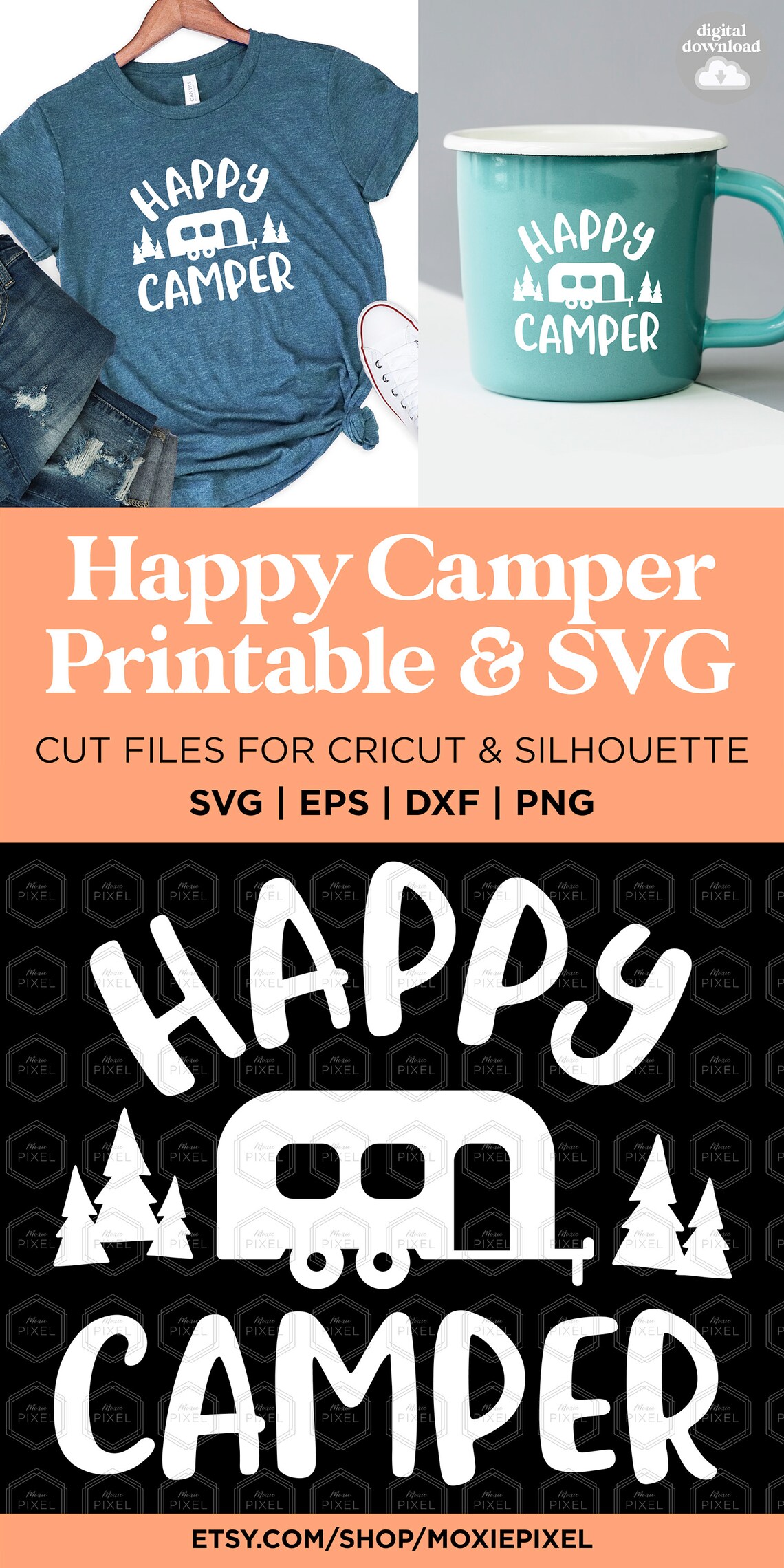 Happy Camper SVG Vacation Svg Camping Shirt Svg Happy - Etsy