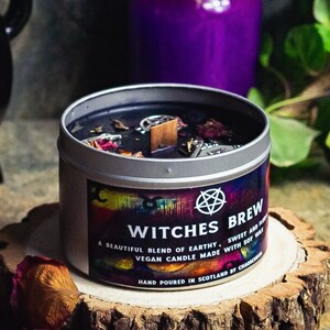 Brebaje de brujas, cera negra, vela vegana de coco, estética de bruja, vibraciones de bruja, vela de luna, vela de pentáculo, vela de pentagrama, más de 35 horas