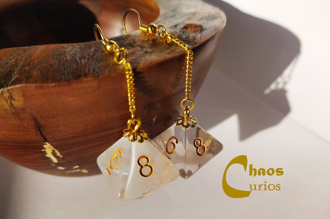 D8 Dice Earrings Gold Finishing Personalisation Options Etsy