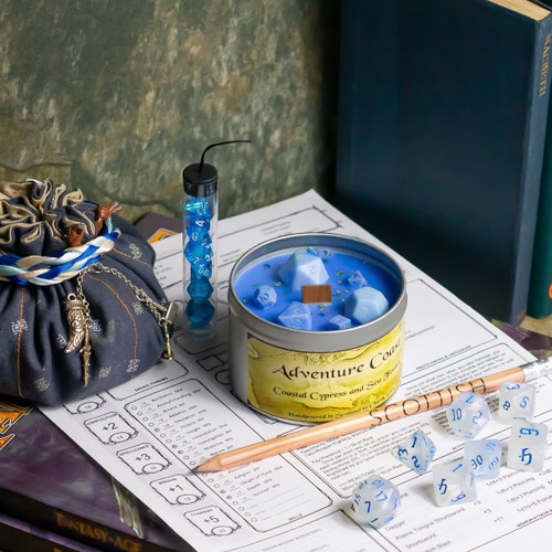 Adventure Coast, DnD Dice Candle, Wood Wick, Coconut Wax, Coastal Scented, Roleplay Candle, Dice Wax Melts, 35+ Hours