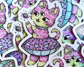 Pink Alien Cat Sticker