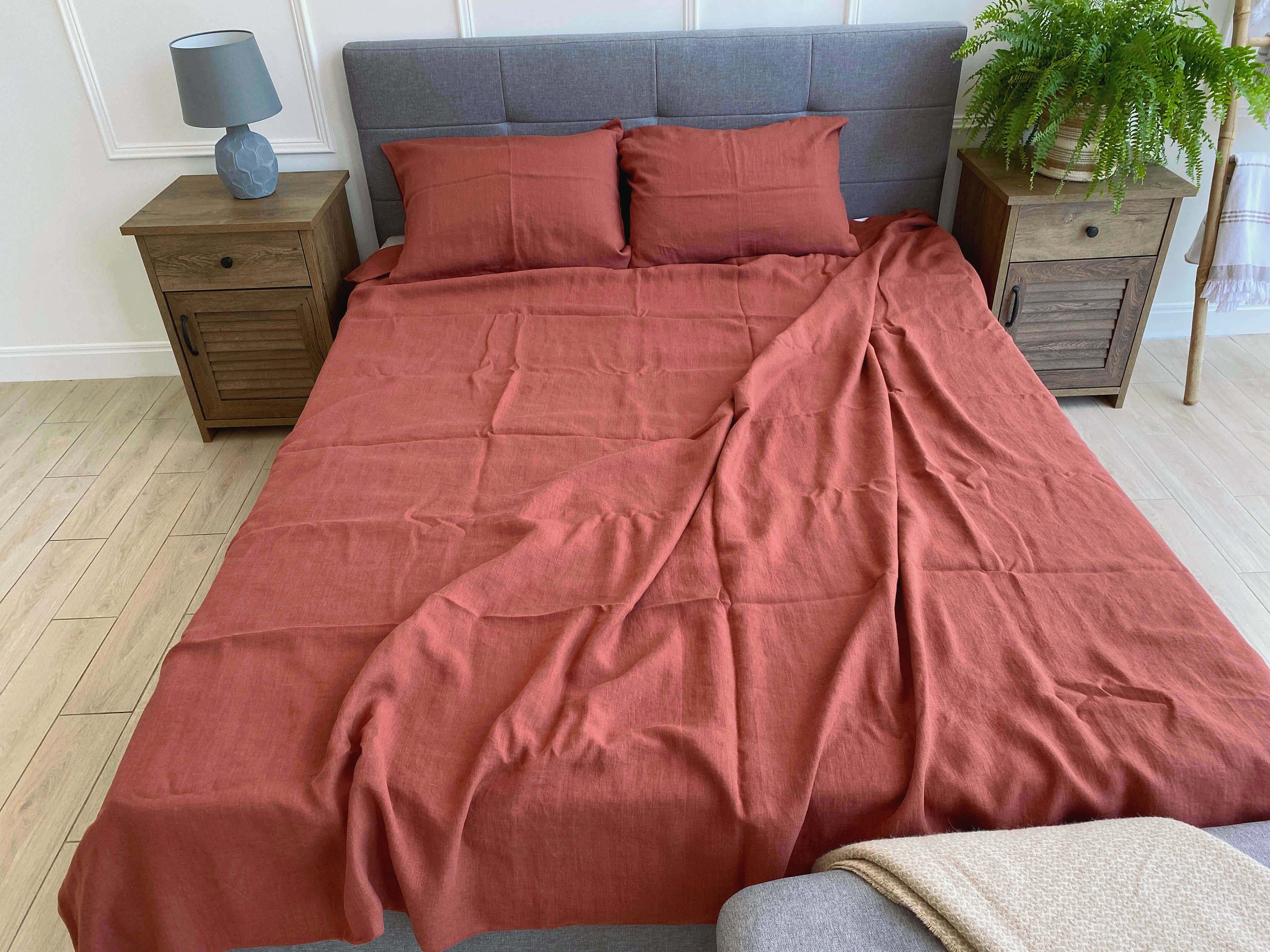Linen flat sheet in Dark Terracotta / Terracotta flat sheet / Etsy