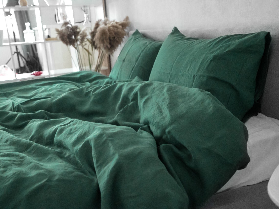 Linen Pillowcase in Forest Green. Green Pillow Case With Etsy UK