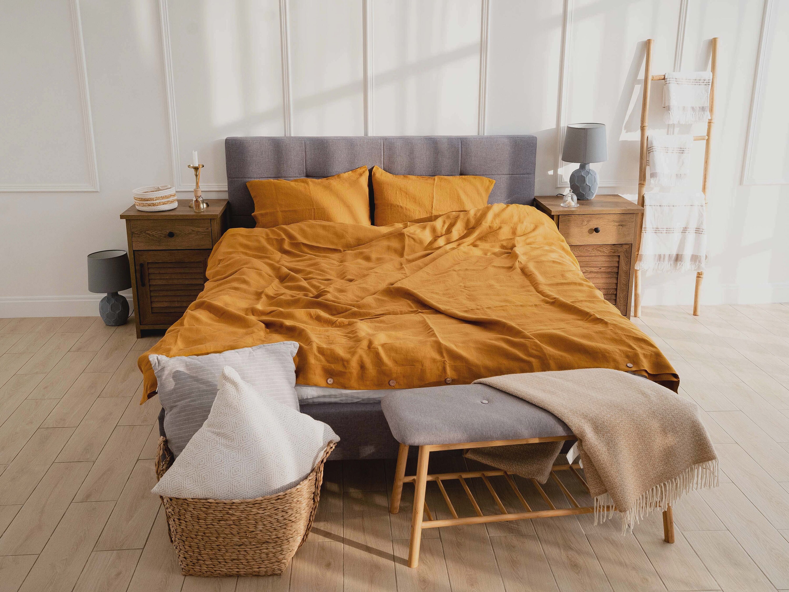 Turmeric Linen Sheet Set Linen Bedding Set Linen Flat Etsy
