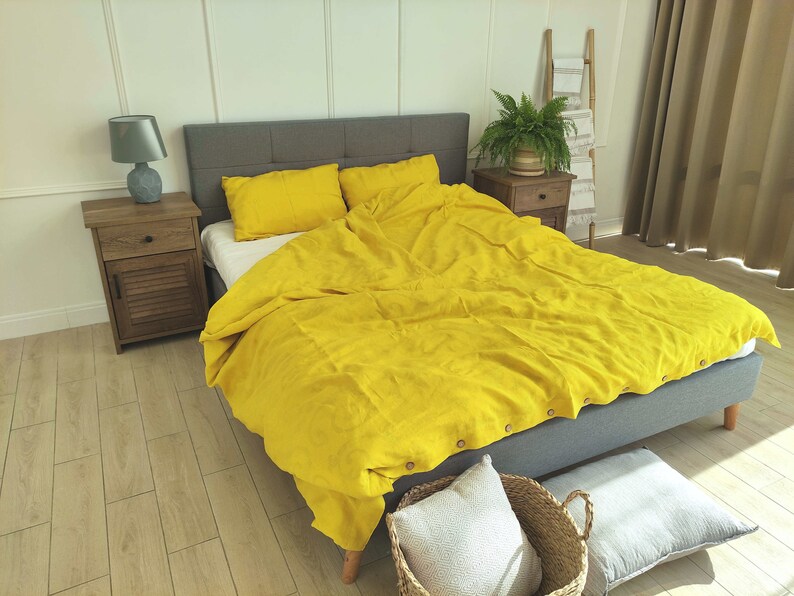 Linen Duvet Cover in Bright Yellow / Yellow Duvet Cover 2 Etsy