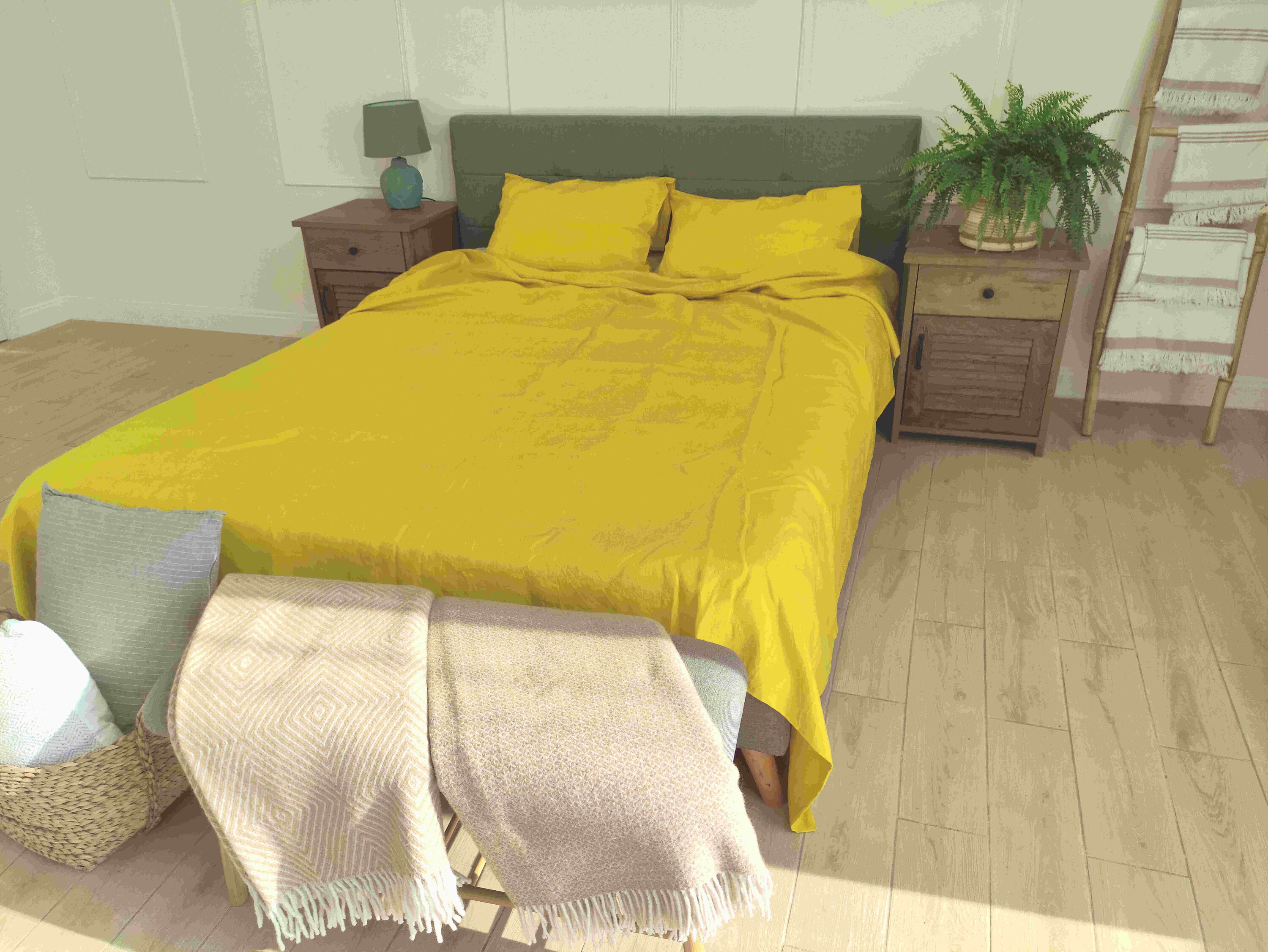 Linen flat sheet in Bright yellow. Yellow linen sheet / Linen Etsy