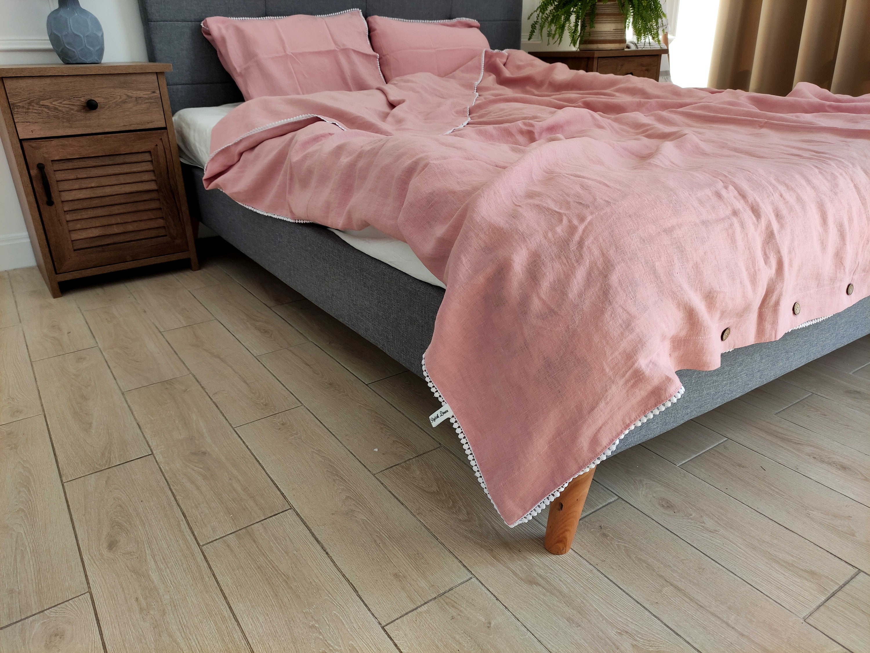 Linen Duvet Cover With Pom Pom Trim / Linen Bedding in Single Etsy