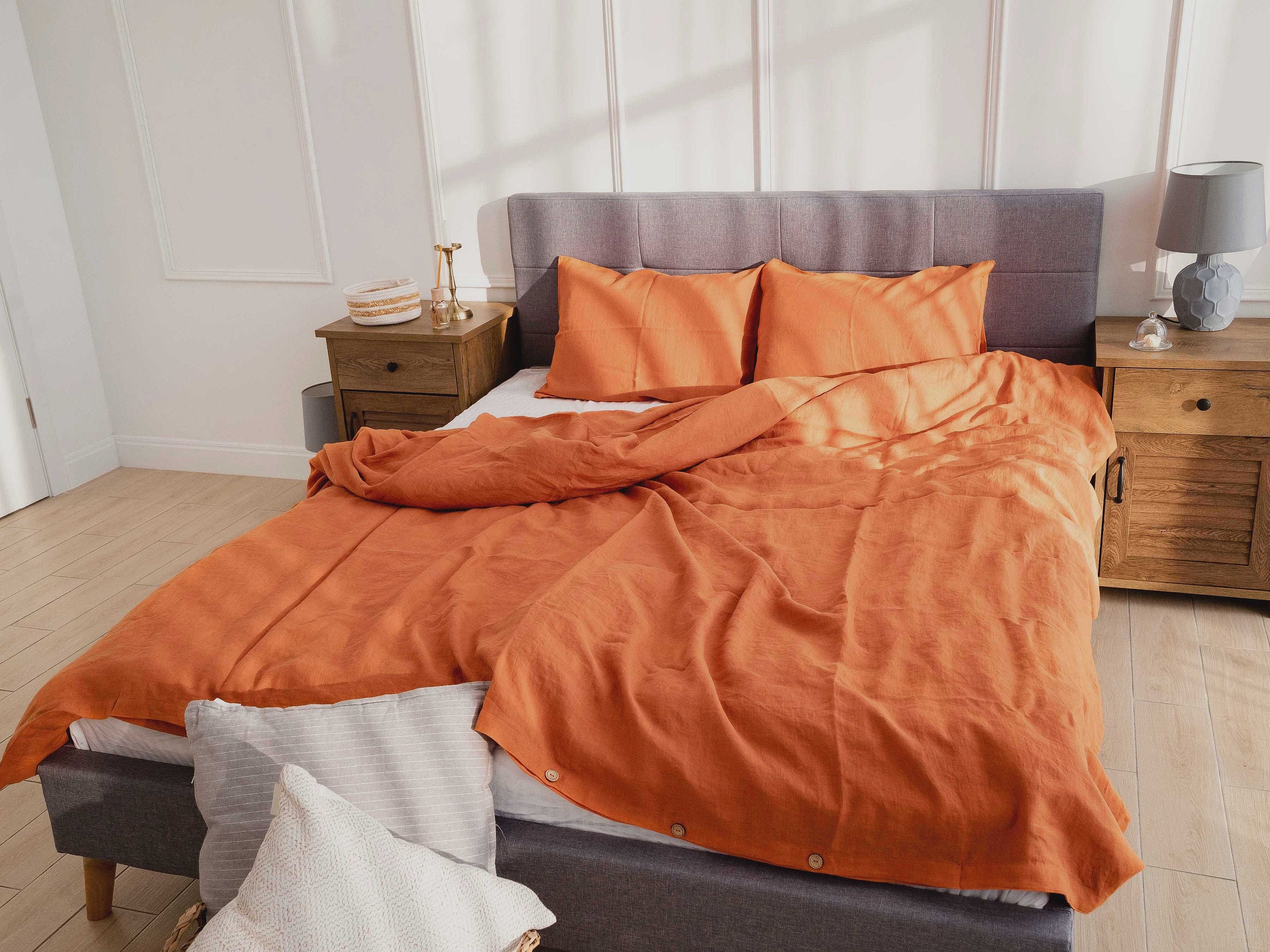 Burnt orange Linen Bedding Set / Duvet Cover and 2 Pillowcases Etsy.de