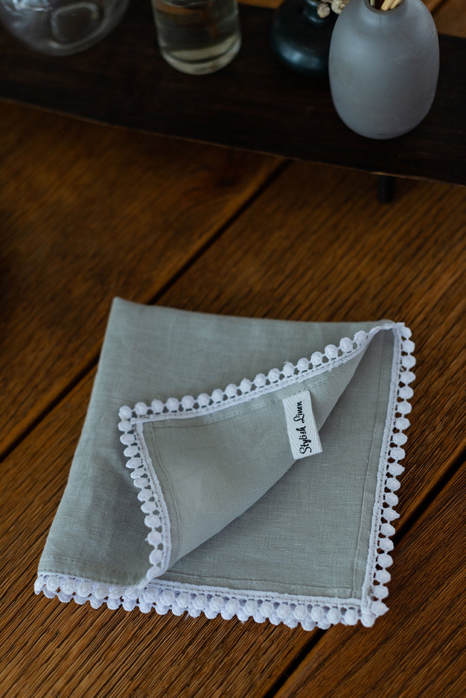 Linen Napkins 12x12 With Pom Pom Trim. Set of 2 Linen Etsy
