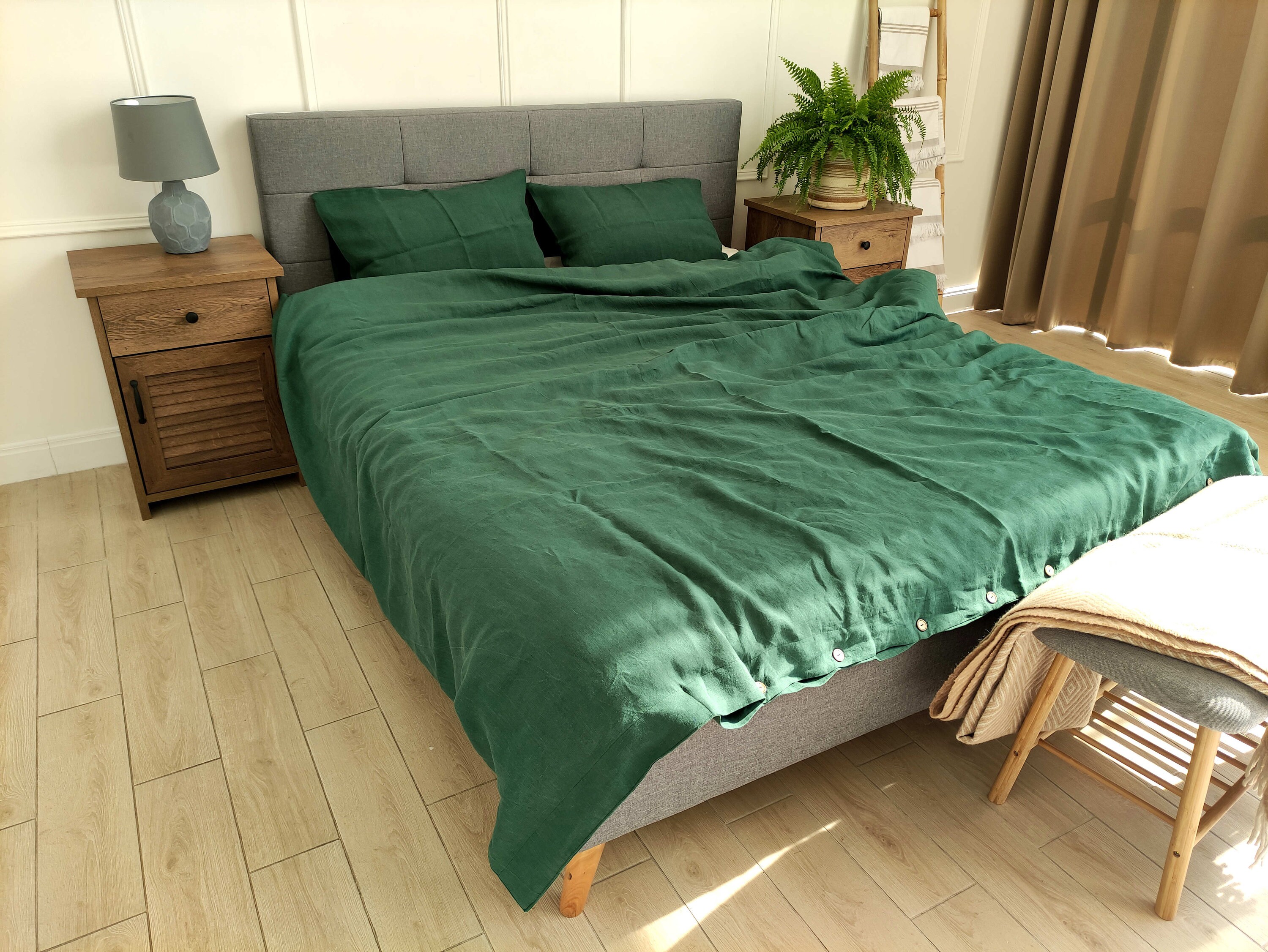 Forest Green Linen Duvet Cover / Green Linen Bedding Set in Etsy