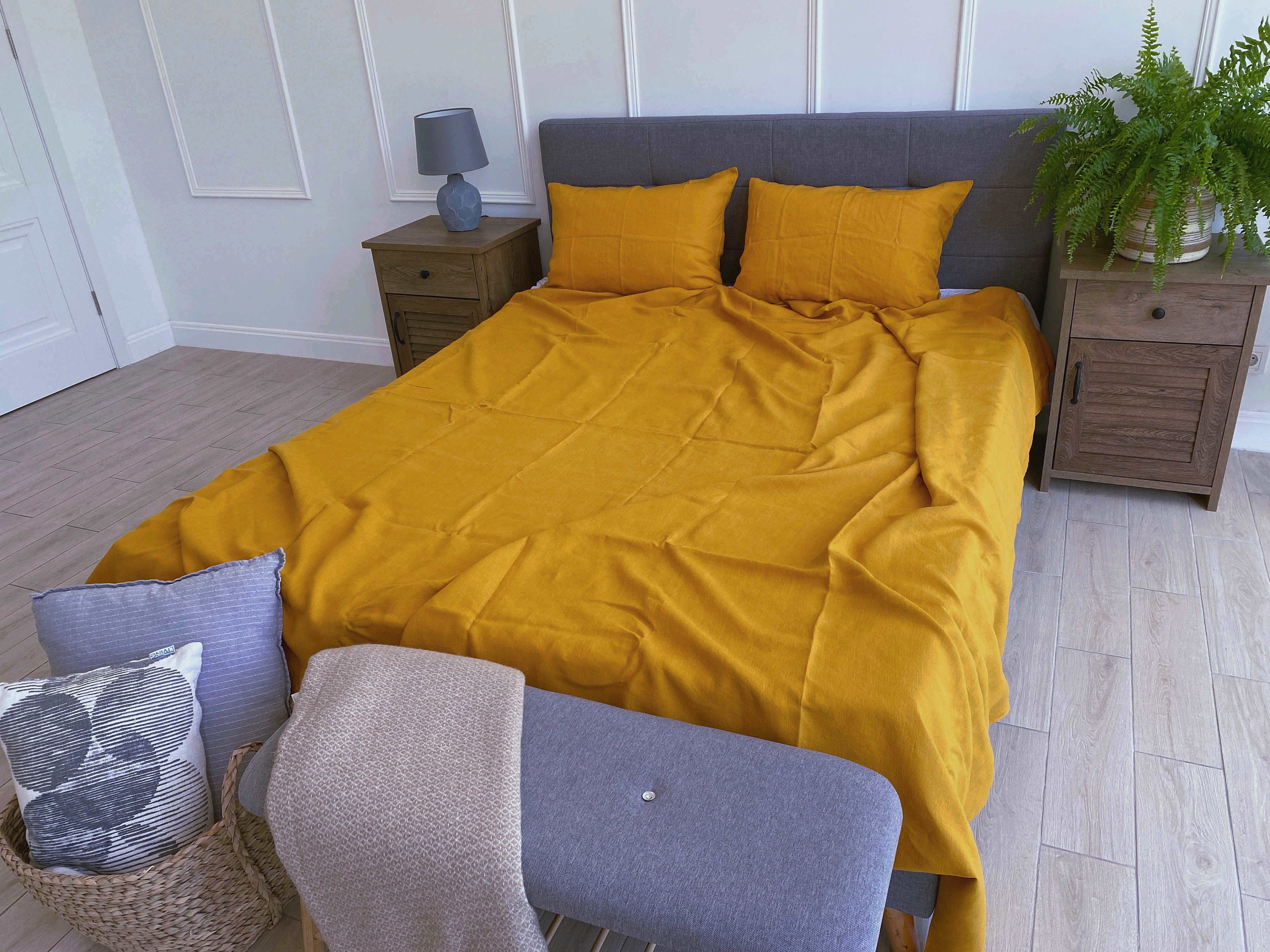 Mustard Linen Sheet Set / Linen Bedding Set / Linen Flat Sheet Etsy