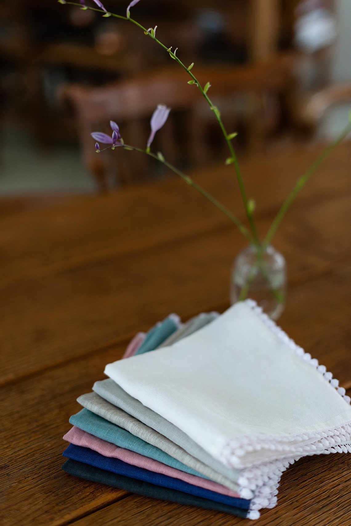 Linen Napkins 12x12 With Pom Pom Trim. Set of 2 Linen Etsy