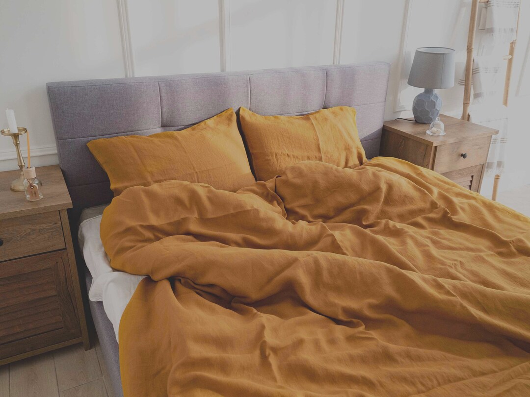 Linen Pillowcase in Turmeric / Soft Linen Pillow Cover in Mustard