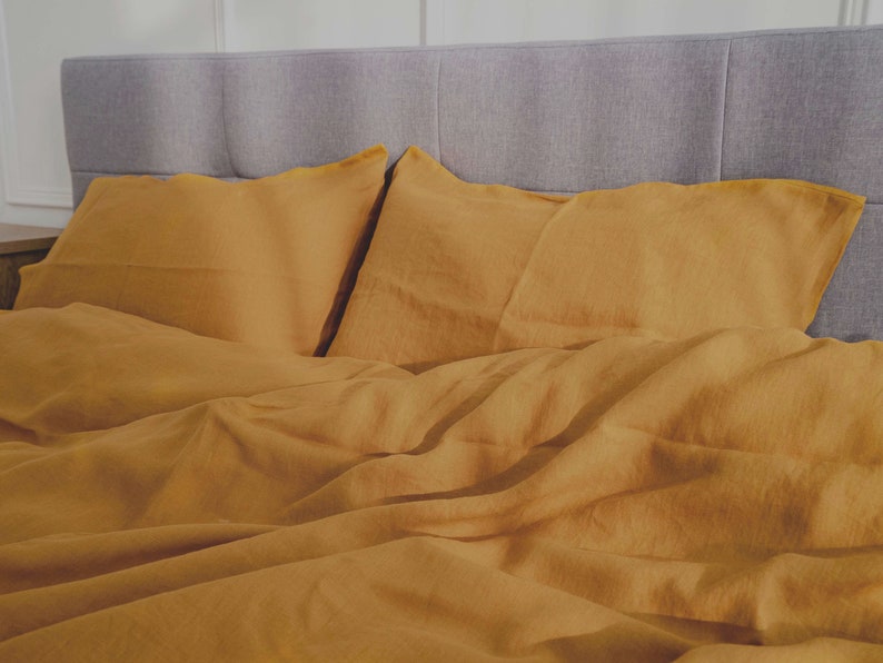Linen Pillowcase in Turmeric / Soft Linen Pillow Cover in Mustard