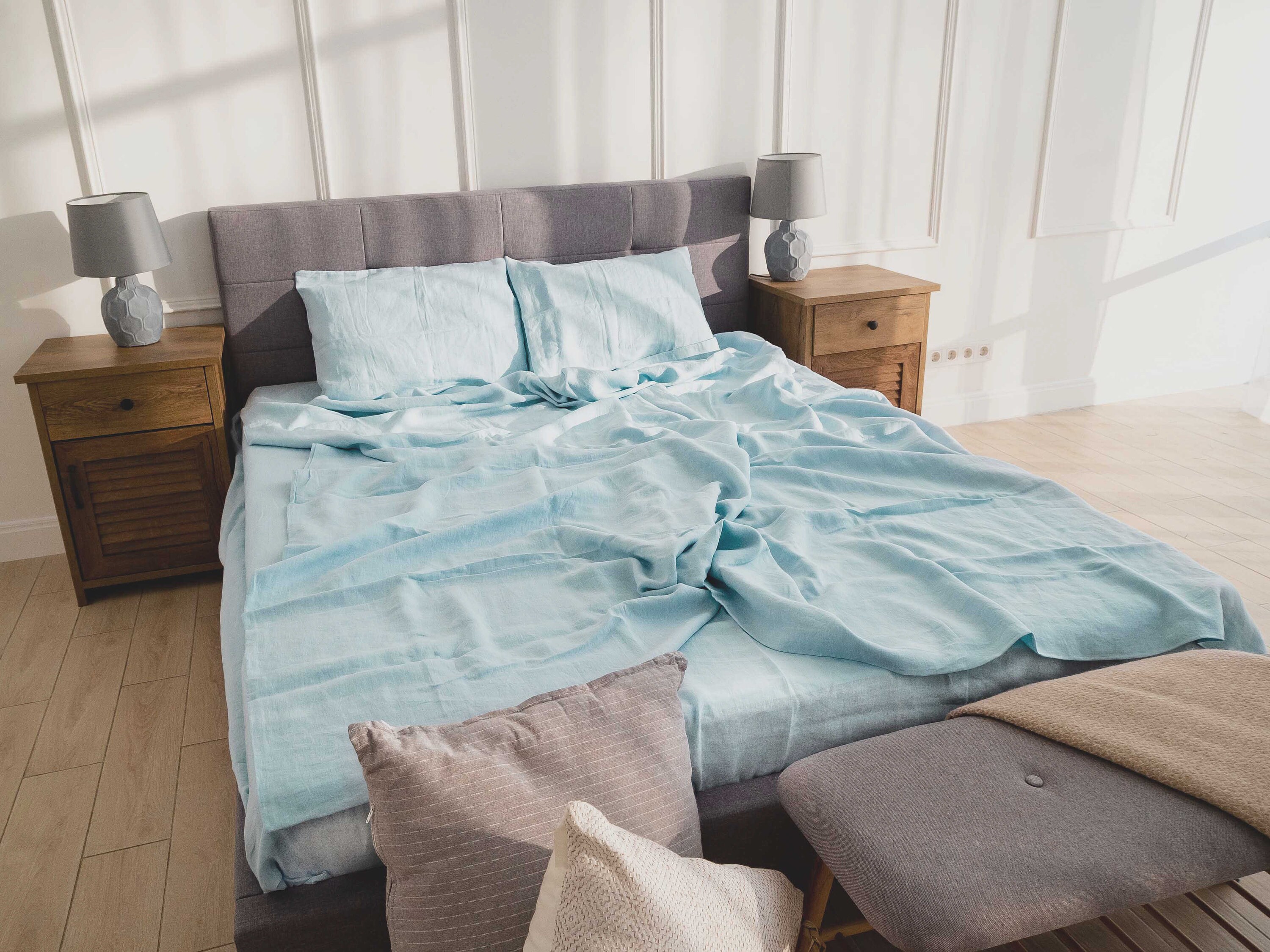 Linen Bedding Set in Sky Blue / Blue Linen Bedding in Single Etsy.de