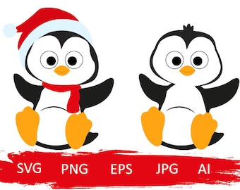 Weihnachten Pinguin Svg, Pinguin Svg, Weihnachten Svg, Winter Svg, Santa Hut Svg, Winter Pinguin Svg, niedlich, Shirt, Clipart, Cricut, Silhouette, Vektor