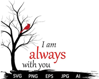 SVG de cardenal en árbol, SVG "Siempre estoy contigo", SVG de recuerdo, SVG conmemorativo, SVG de cardenal, PNG conmemorativo, SVG de cardenal rojo, adorno navideño