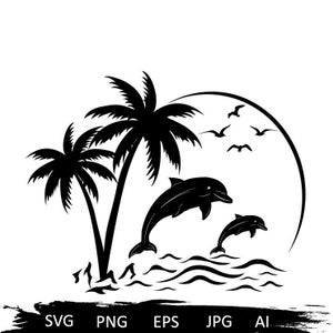 Delfine Svg,Ocean svg,Strand svg,Palmen svg,Sommer svg,tropische svg,Delfin Silhouette,Strandleben svg,hawaii svg,hawaii shirt,beach shirt