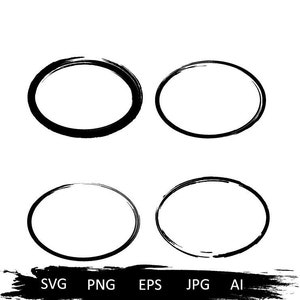 May include: Four black, hand-drawn circles on a white background. The circles are drawn with a thick, brushstroke line.