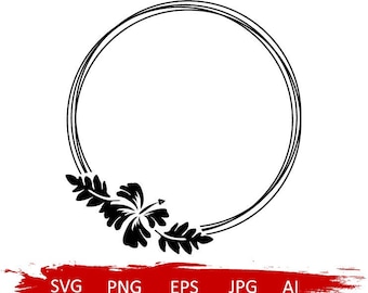 Hibiscus Flower svg, marco circular svg, marco svg, marco monograma svg, marco de hibisco svg, aloha svg, camisa de verano svg, marco de monograma tropical