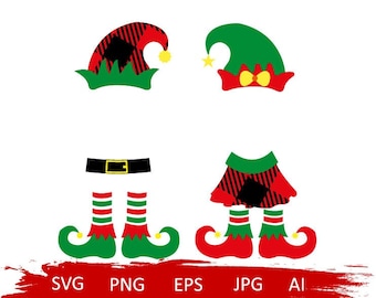 Elfo svg, elfo chico svg, elfo chica svg, búfalo plaid svg, elfo clipart, elfo sombrero búfalo svg, elfo de navidad svg, elfo nombre dividido, camisa de navidad elfo svg