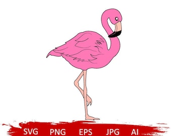 May include: A pink flamingo with a black beak standing on one leg. The flamingo is facing to the right.