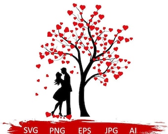 Couple svg, tree with hearts svg, valentine tree svg, couple under tree svg,silhouette couples svg,love tree svg,valentines day svg,tree svg