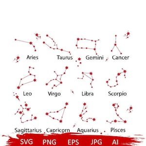 Sterrenbeeld svg, horoscoop svg, dierenriem svg bundel, astrologie svg, sterrenbeeld tekens svg, dierenriem clipart, dierenriem symbolen svg, aries svg, leo svg