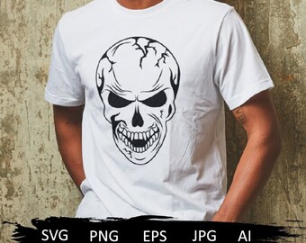 Schedel svg, schedel clipart, schedel shirt, schedel hoofd svg, Halloween svg, gothic svg, skelet svg, schedel silhouet, schedel png, schedel gesneden bestanden