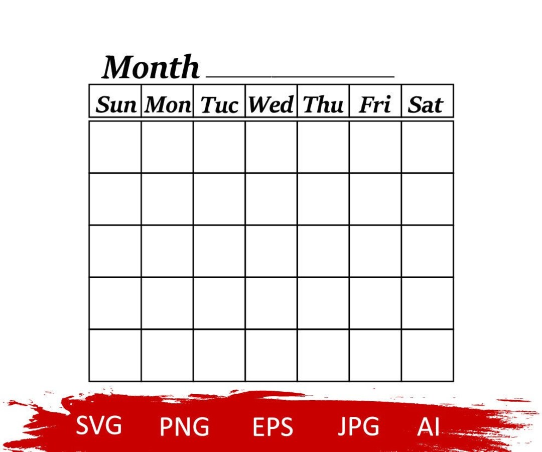 Blank Calendar Svg Calendar Svgmonthly Calendar Svgcalendar - Etsy