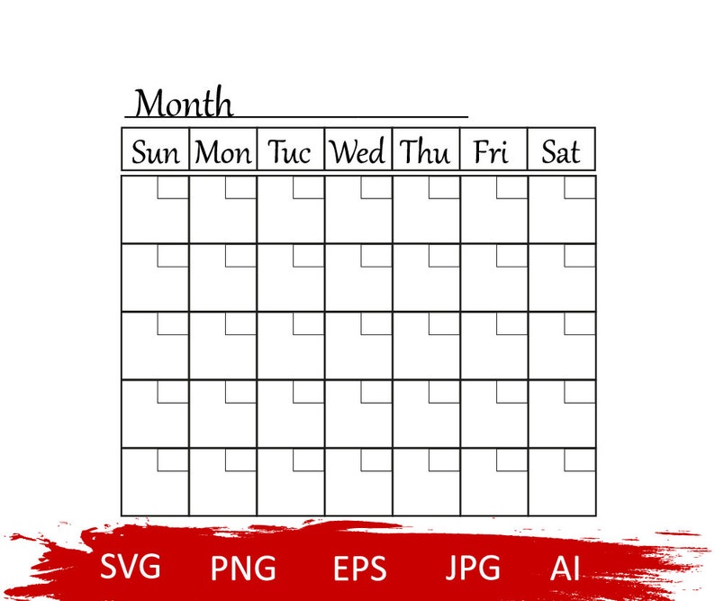 Calendar Svg Monthly Calendar Svg Calendar With Notes Blank - Etsy UK