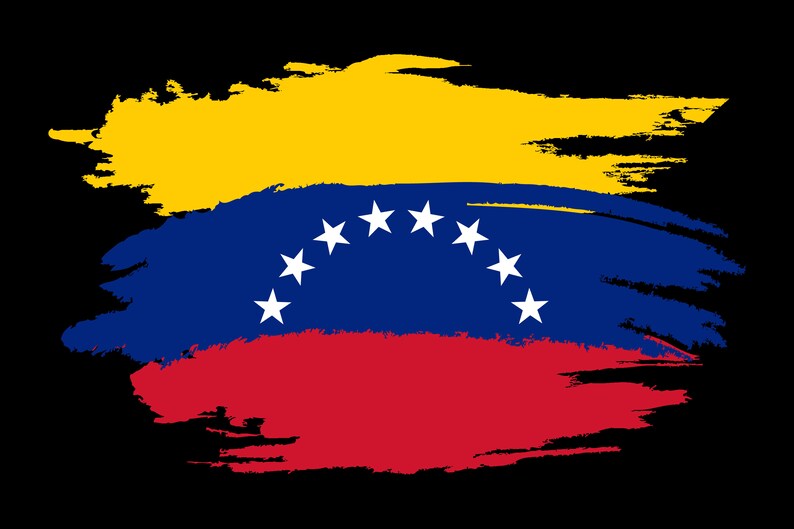 May include: A yellow, blue, and red flag with a stylized brushstroke effect. The blue section features a white arc of seven stars.