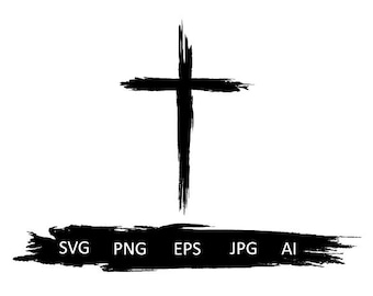 Cruz estilo grunge SVG, símbolo cristiano con pinceladas (descarga digital)