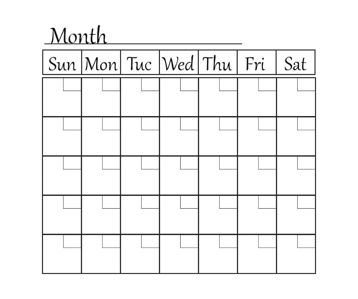 Calendar Svg Monthly Calendar Svg Calendar With Notes Blank - Etsy UK
