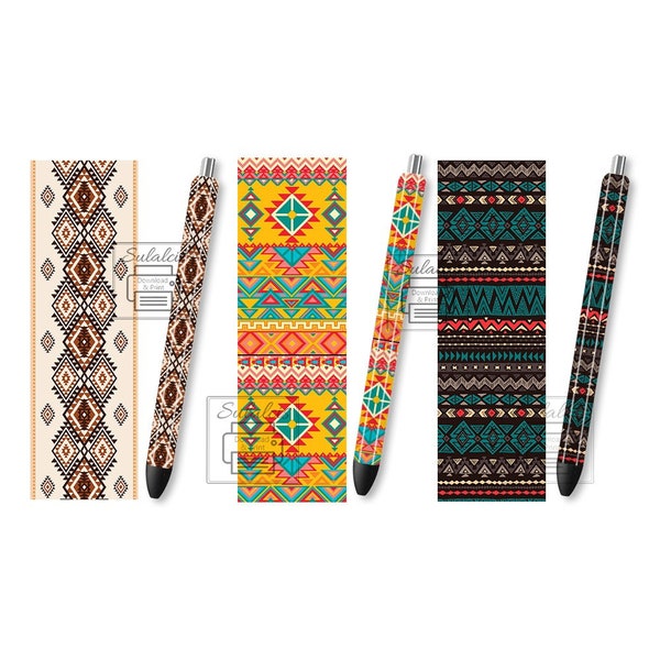 Aztec Southwestern Cowboy Cowgirl Pen Wrap Set 3 Png,Pen Wraps Aztec,Tribal Aztec Pattern Pen Png,Punchy Southwestern Style,InkJoy Pens