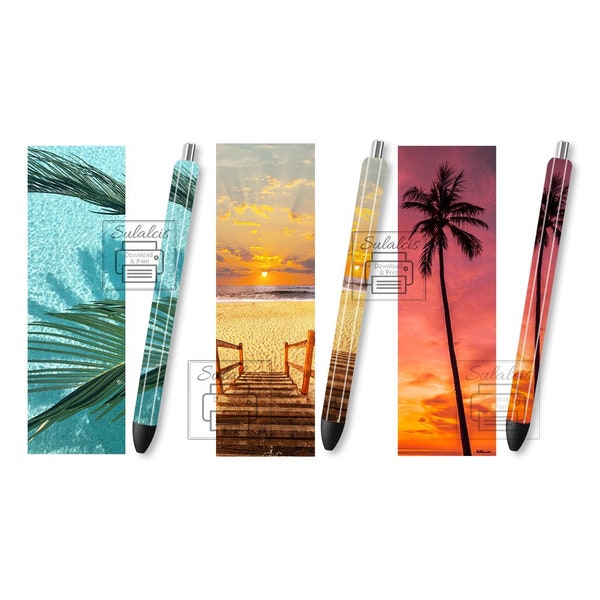 Tropical Natural Sunset Or Sunrise Beach Pen Wraps Set 3 Png,Sunset Pattern,Sunset Pen,Beach Pen,Tourism Pen Png,InkJoy Pens