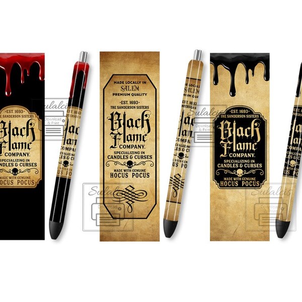 Black Flame Company Label Pen Wrap Set 3 Png,Est 1693 The Sanderson Sisters Pen,Hocus Pocus,Sanderson Sisters,Witch,Halloween Witch Pen