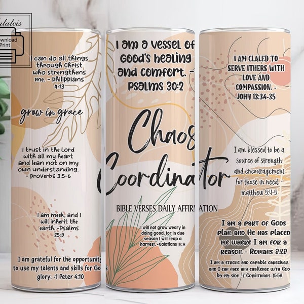 Chaos Coordinator Affirmation Tumbler Wrap Skinny Tumbler Designs Sublimation Templates 20oz Tumbler PNG, Affirmation Bible Tumbler Wrap