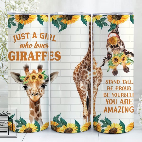 Just A Girl Who Loves Giraffes 20oz Skinny Tumbler PNG, Giraffe Tumbler Wrap 20 oz Skinny Tumbler Sublimation Design, Tumbler Wrap Design