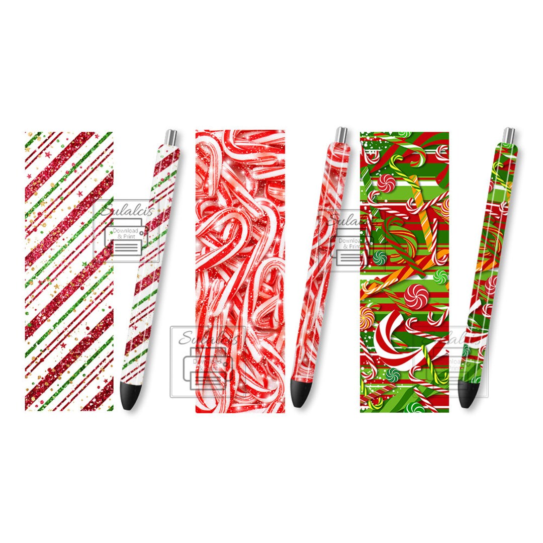 Candy Cane Pen Wraps Set 3 Png,candy Christmas Pen,christmas Pens